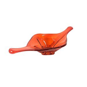 Vintage Viking Art Glass Orange Console Bowl Statement Piece Mid Century Modern